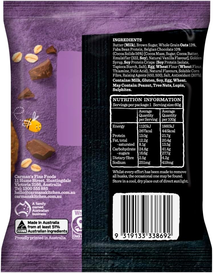 Carman's Choco Chip with Belgian Chocolate High Protein Cookie 60g