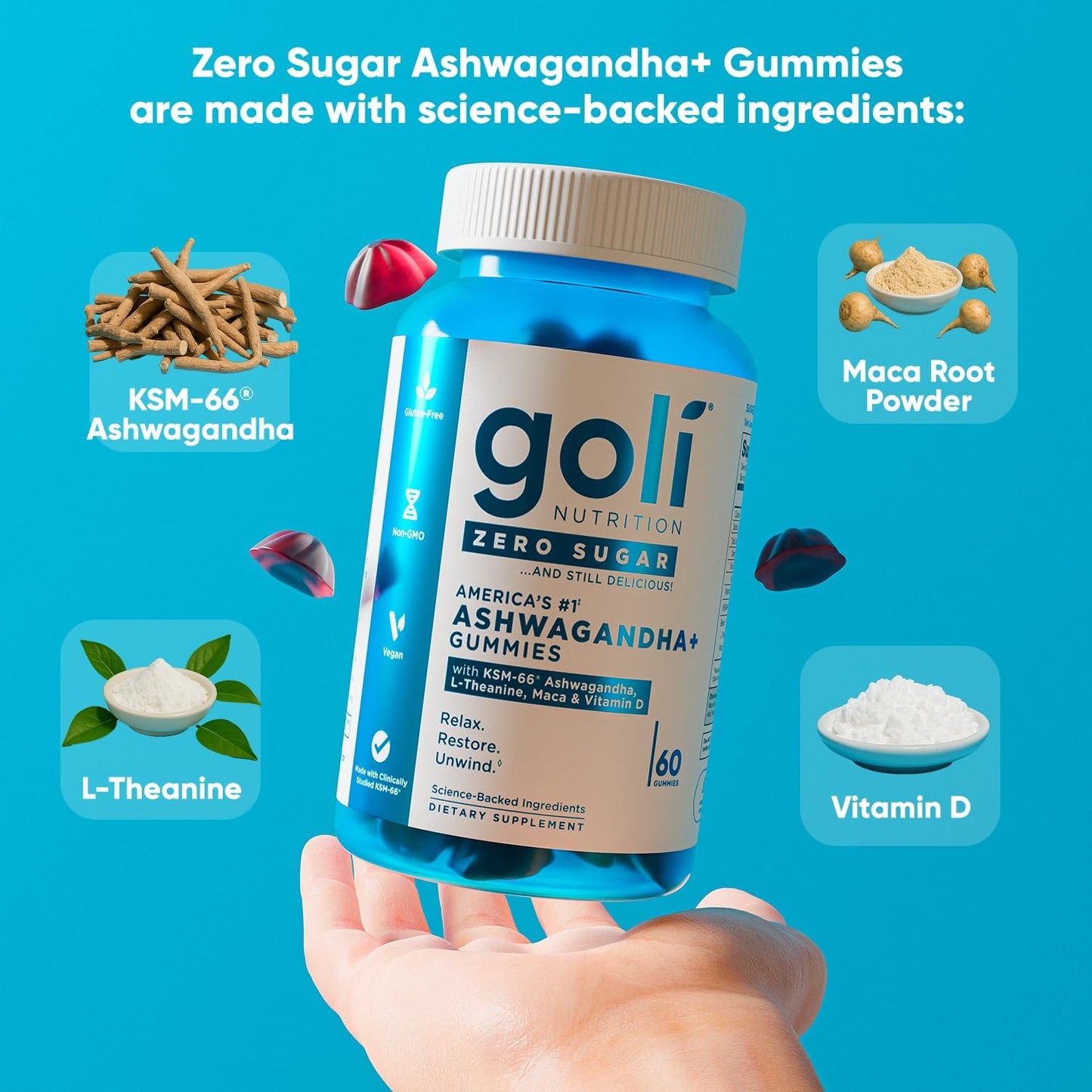Goli Nutrition Ashwagandha+ Zero Sugar, 60 Gummies