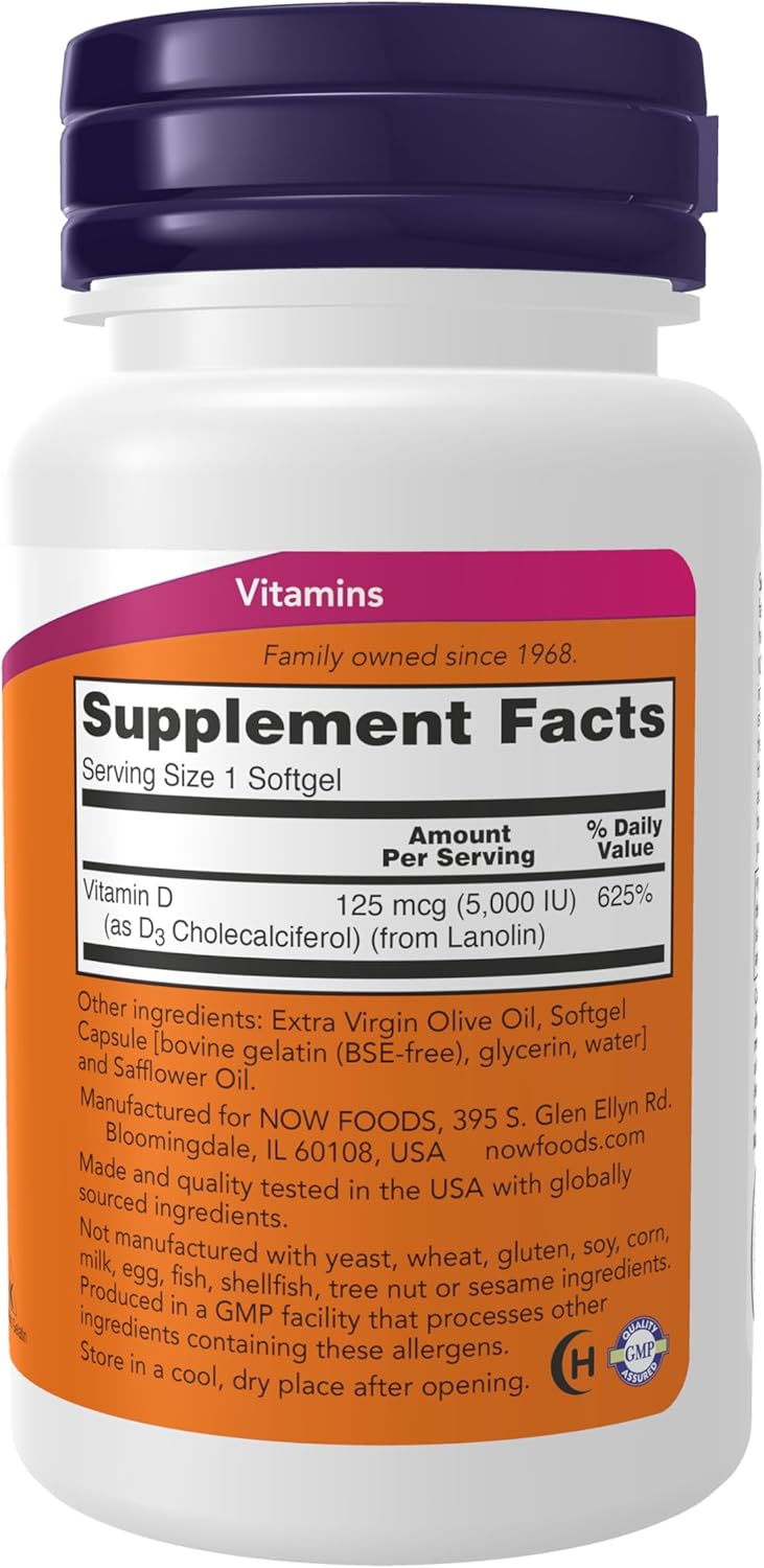 Now Foods Vitamin D-3, 5,000 IU, 120 Softgels
