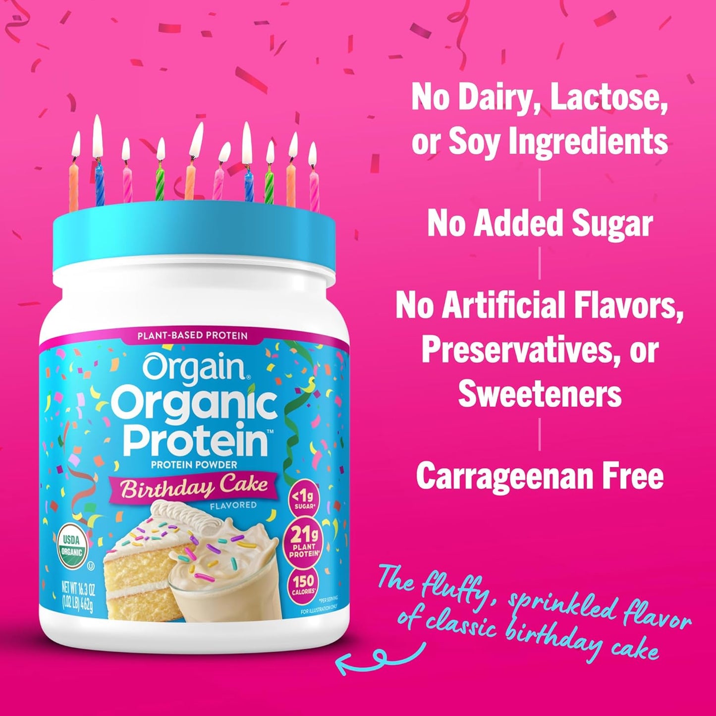 Orgain Organic Birthday Cake Protein Powder 462g