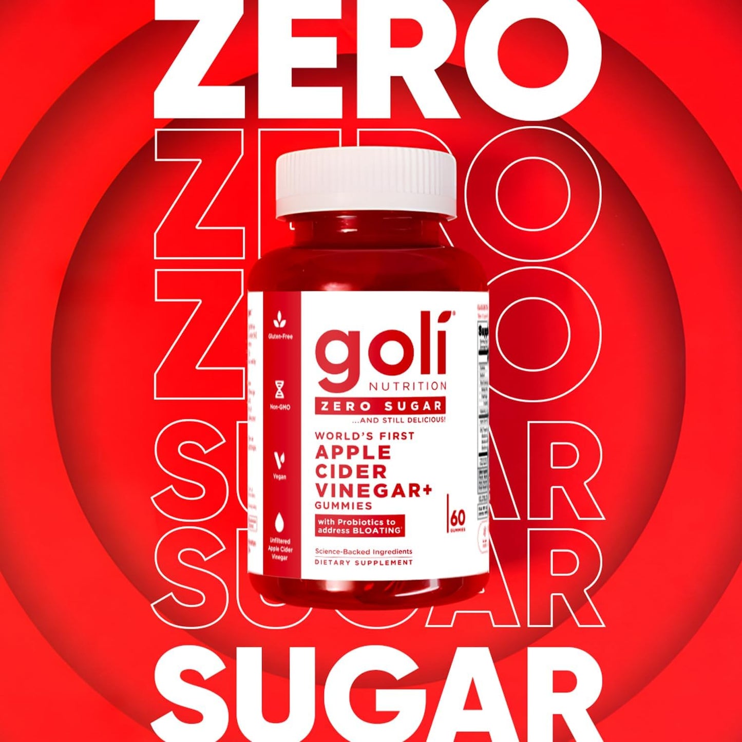 Goli Nutrition Apple Cider Vinegar+ Zero Sugar, 60 Gummies