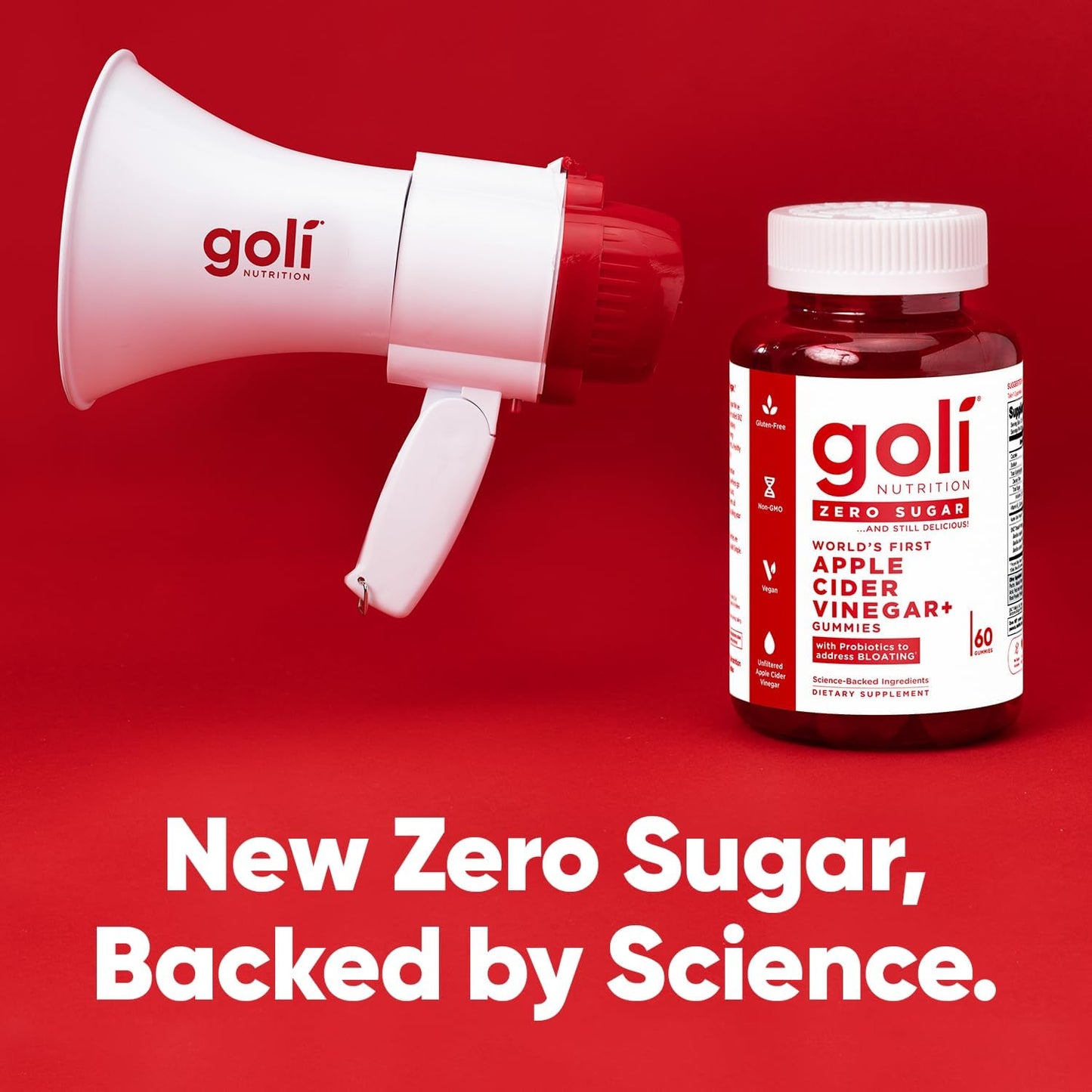 Goli Nutrition Apple Cider Vinegar+ Zero Sugar, 60 Gummies