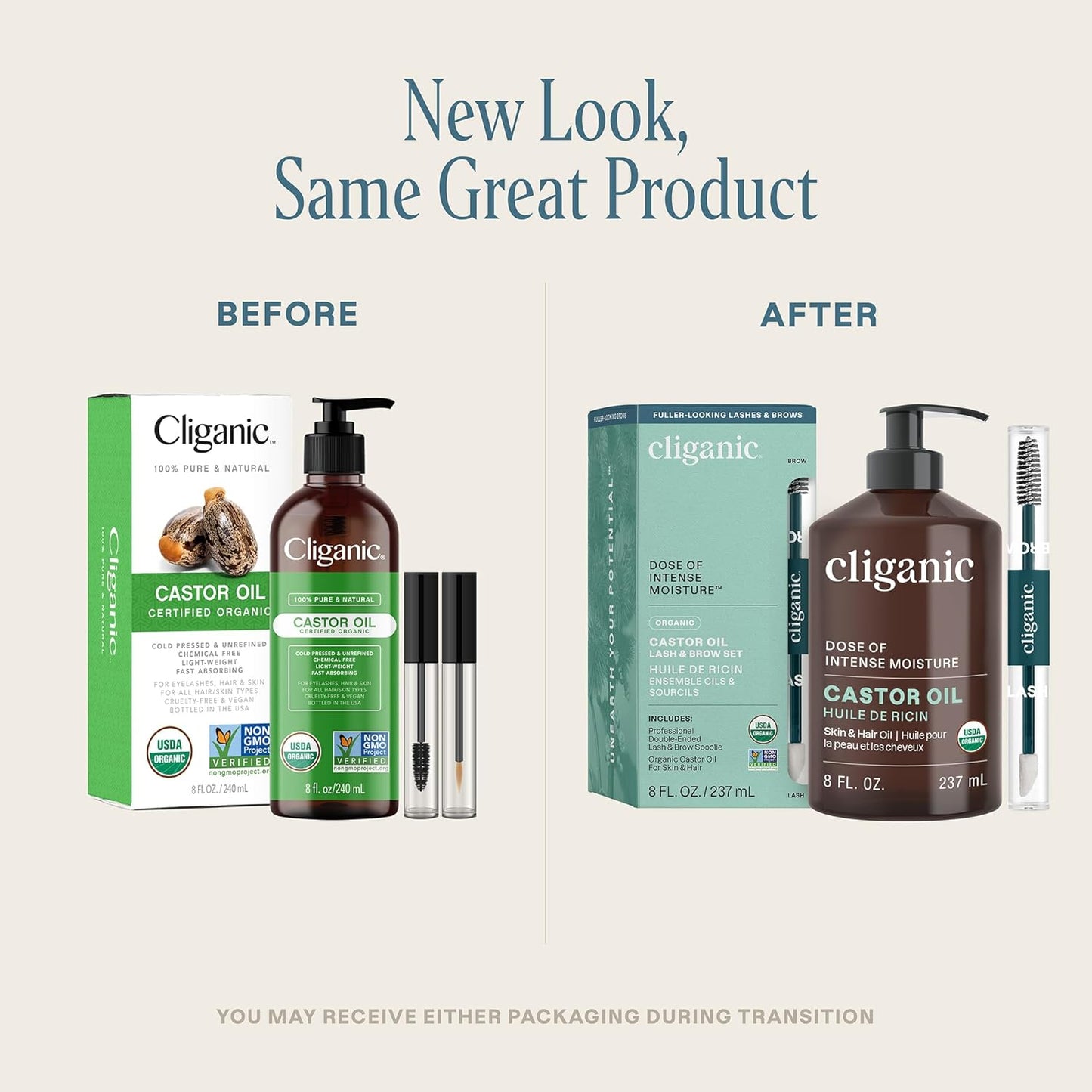 Cliganic Organic Castor Oil Lash & Brow Set 237ml