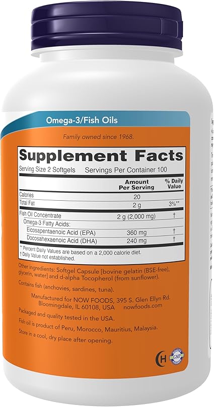 Now Foods Omega-3 Fish Oil, 100 Softgels