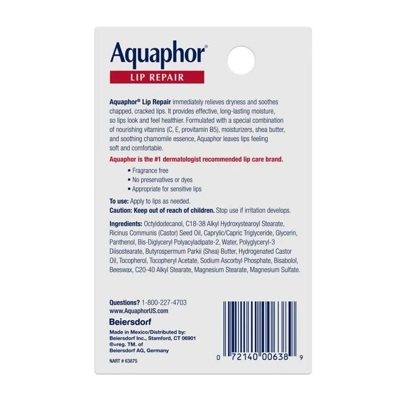 Aquaphor Immediate Relief Lip Repair Tube