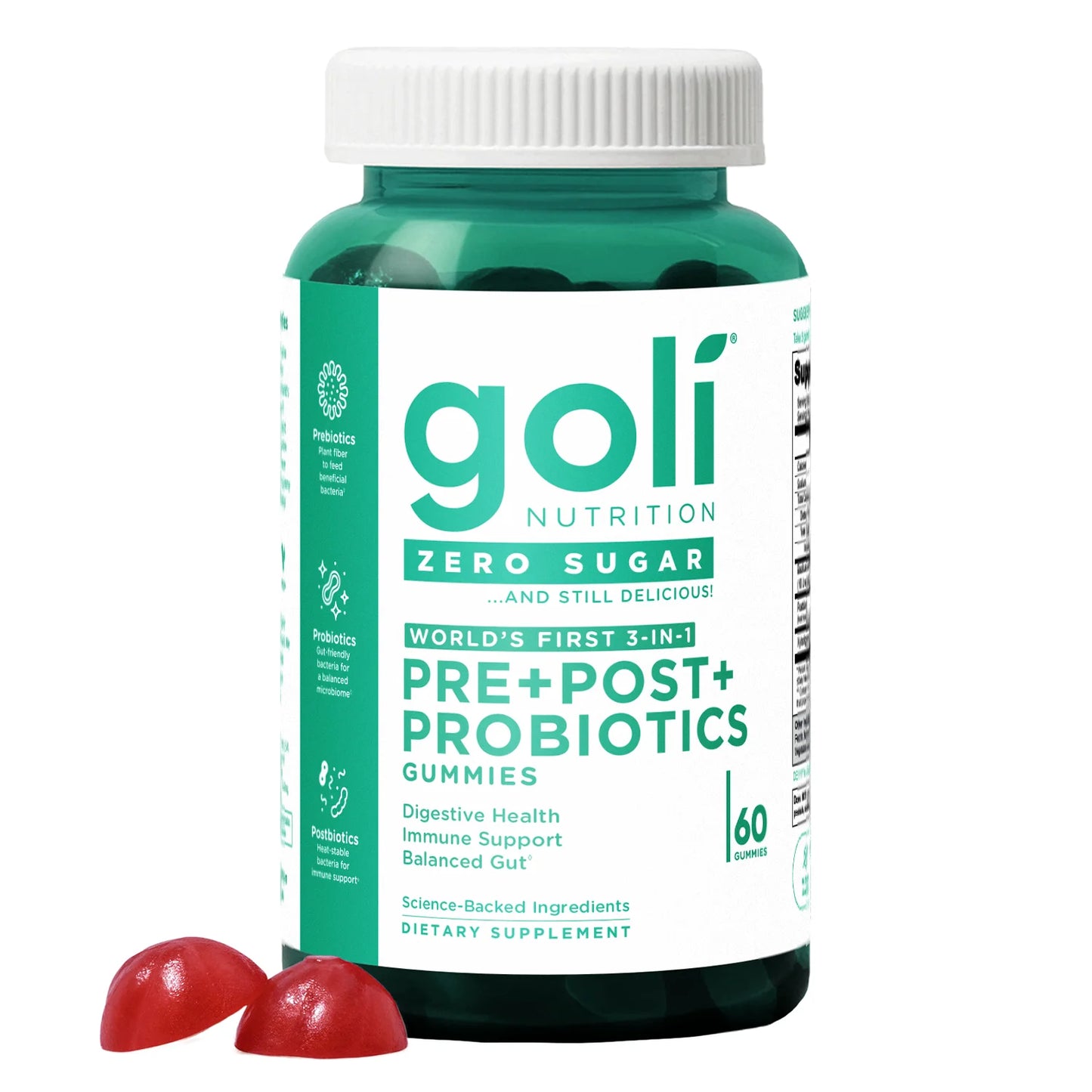 Goli Nutrition Pre+Post+Probiotics Zero Sugar, 60 Gummies