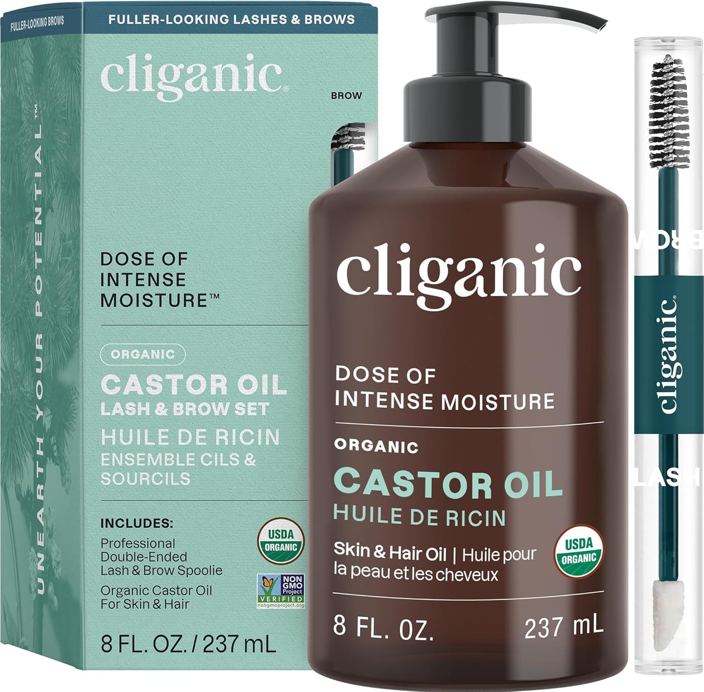 Cliganic Organic Castor Oil Lash & Brow Set 237ml