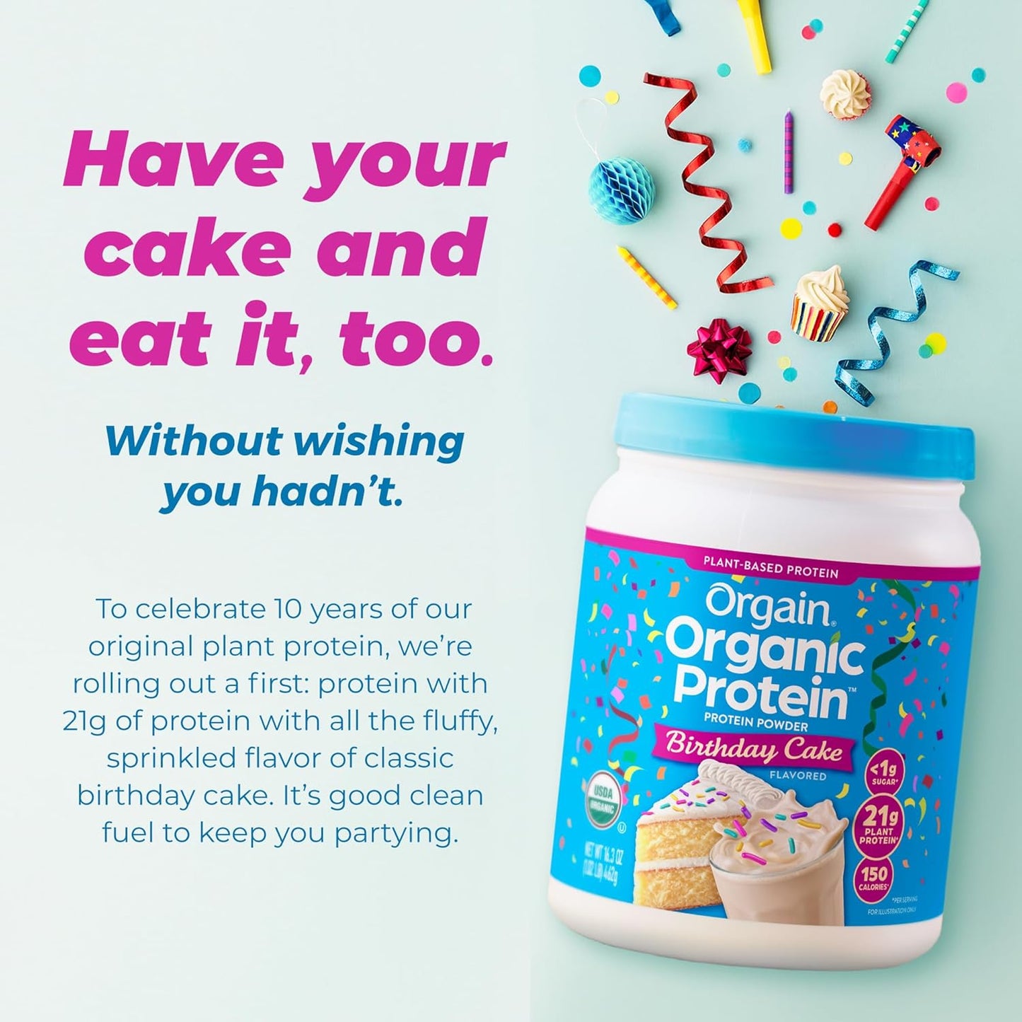 Orgain Organic Birthday Cake Protein Powder 462g