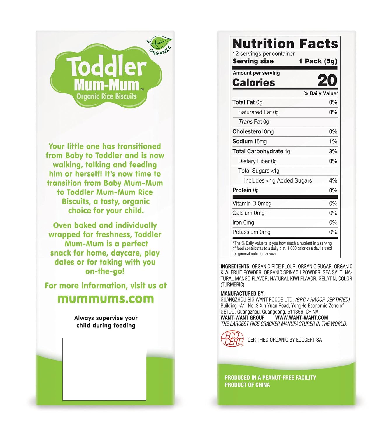 Hot Kid Organic Toddler Mum-Mum Mango & Kiwi 60g