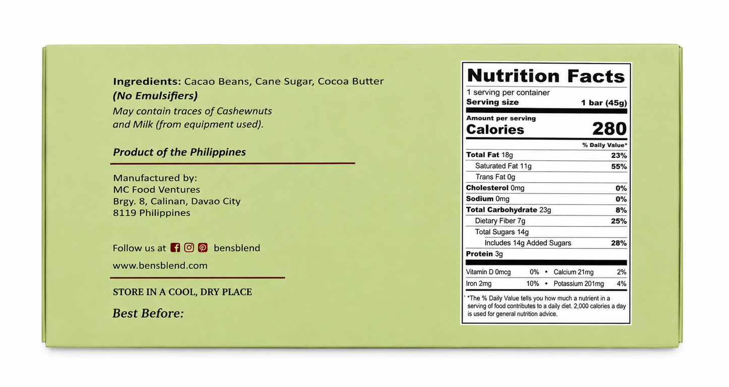 Ben's Blend 65% Cacao Dark Chocolate 45g