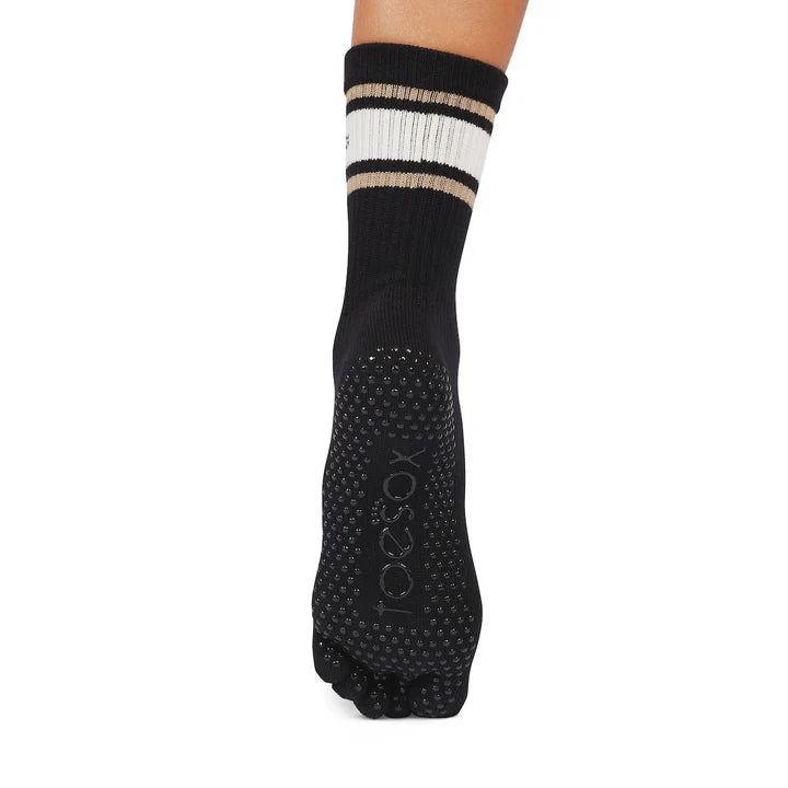 ToeSox Full Toe Crew Grip Socks Oat Stripe S