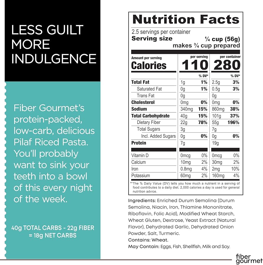 Fiber Gourmet Original Pilaf Riced Pasta 141g