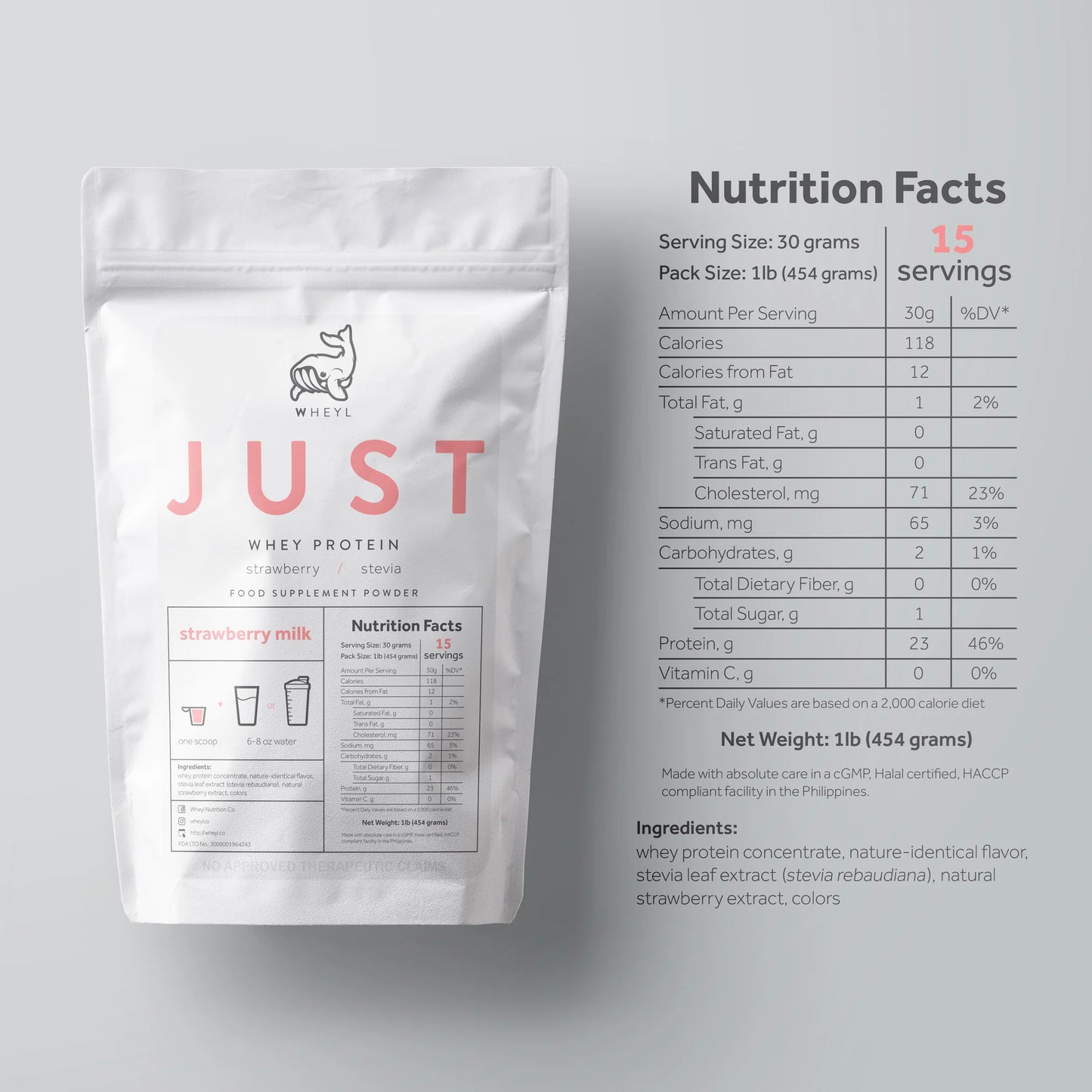 Wheyl Nutrition Just Strawberry Milk Whey Protein 454g
