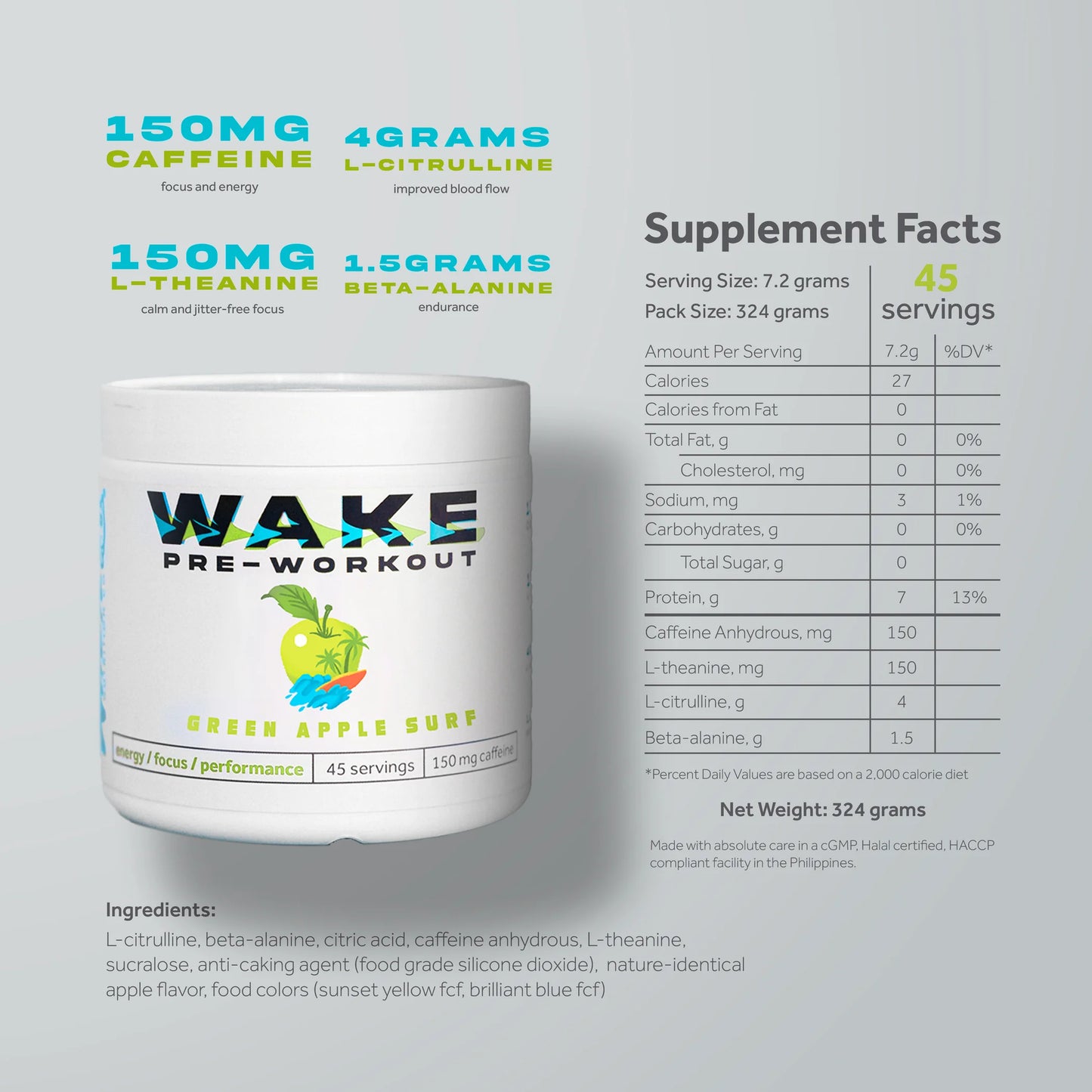 Wheyl Nutrition Wake Green Apple Surf Pre-Workout 300g