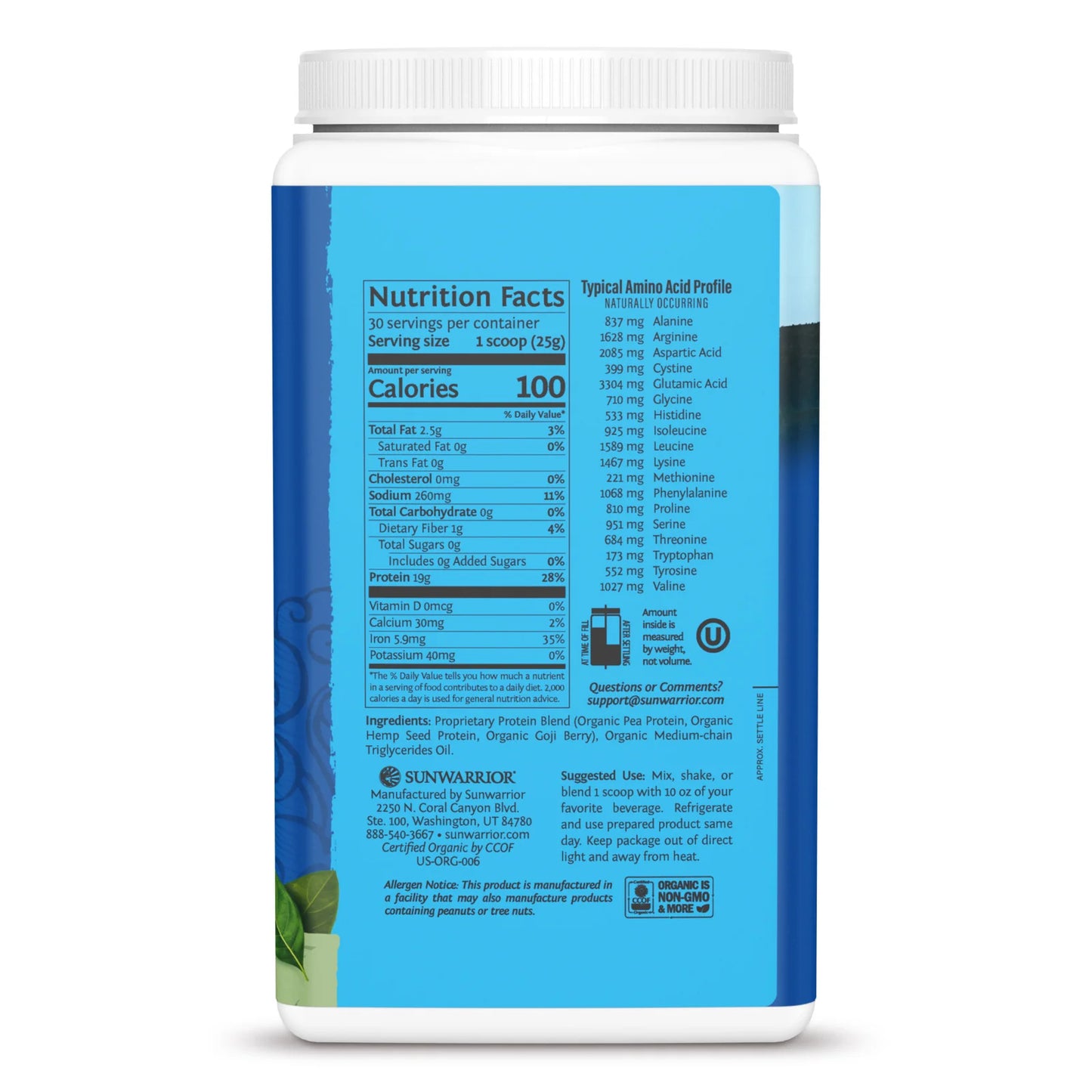 Sunwarrior Unflavored Warrior Blend Protein 750g