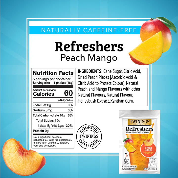Twinings Refreshers Peach Mango Herbal Tea, 5 Packets