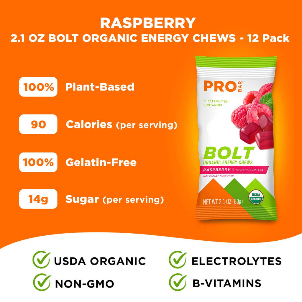 Pro Bar Organic Raspberry Bolt Energy Chews 60g, 1 Sachet