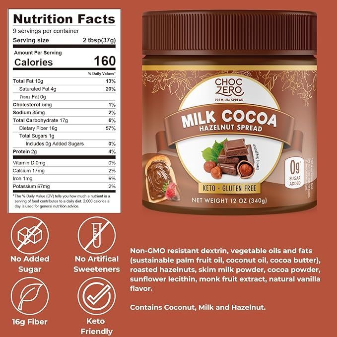 ChocZero Keto Milk Chocolate Hazelnut Spread 340g