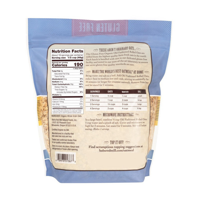 Bob's Red Mill Gluten Free Organic Old Fashioned Rolled Oats 907g