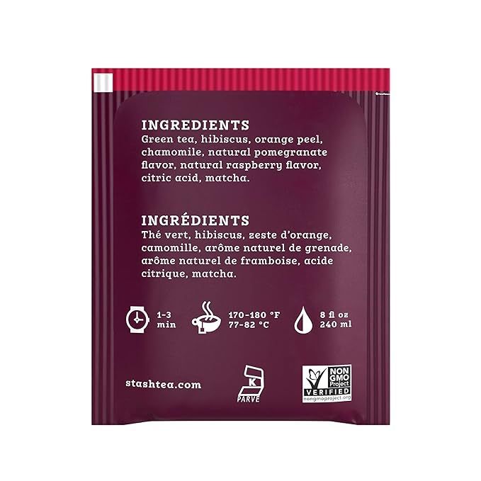 Stash Pomegranate Raspberry Green Tea & Matcha, 18 Tea Bags