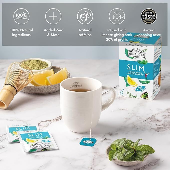 Ahmad Tea "Slim" Lemon, Mate & Matcha Green Tea, 20 Tea Bags