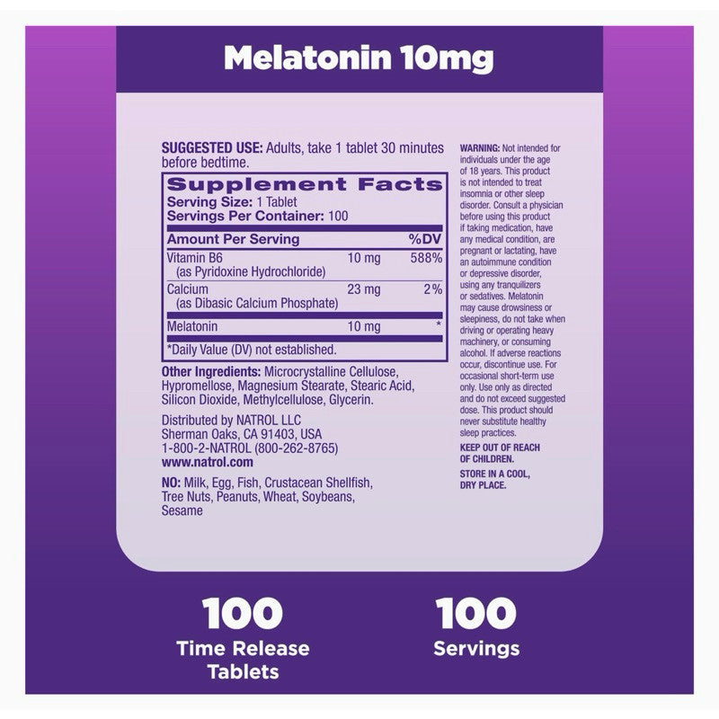 Natrol Advanced Sleep Melatonin 10mg, Time Release, 100 Tablets