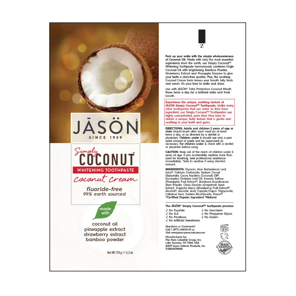 Jason Simply Coconut Whitening Toothpaste, Coconut Cream 119g