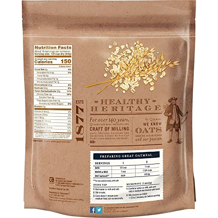 Quaker Oats Organic 100% Whole Grain Quick 1-Minute 681g