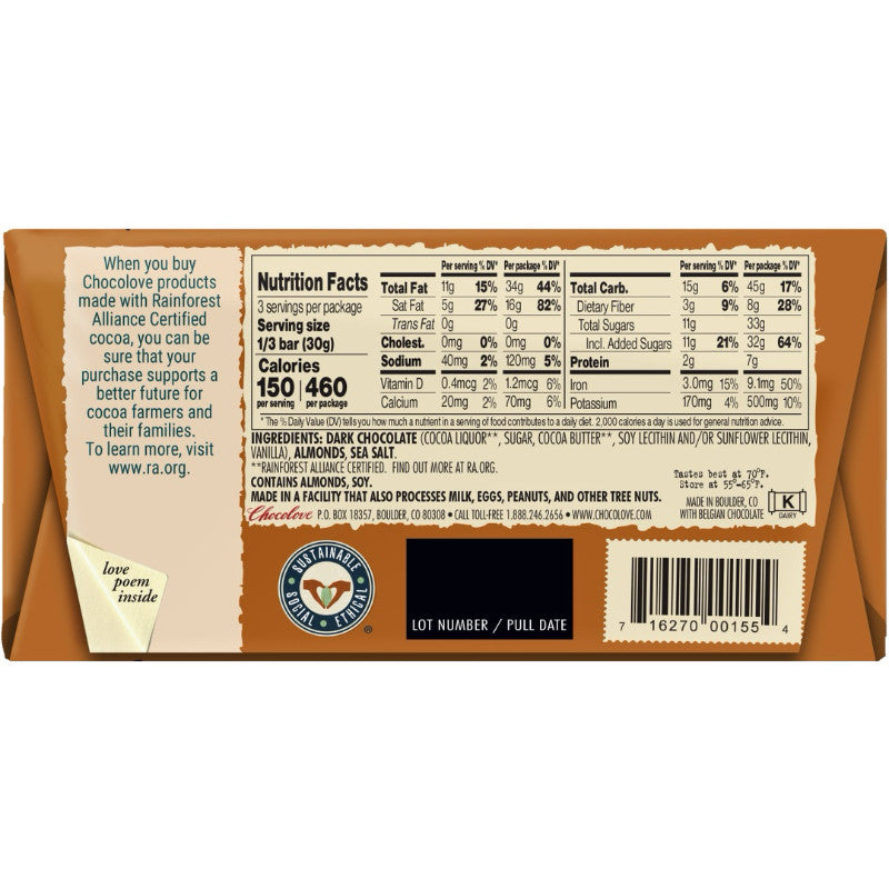 Chocolove Almonds & Sea Salt in Dark Chocolate 90g