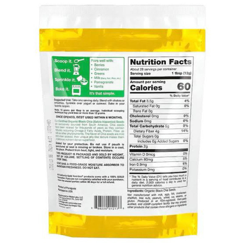 California Gold Nutrition Organic Chia Seeds 340g