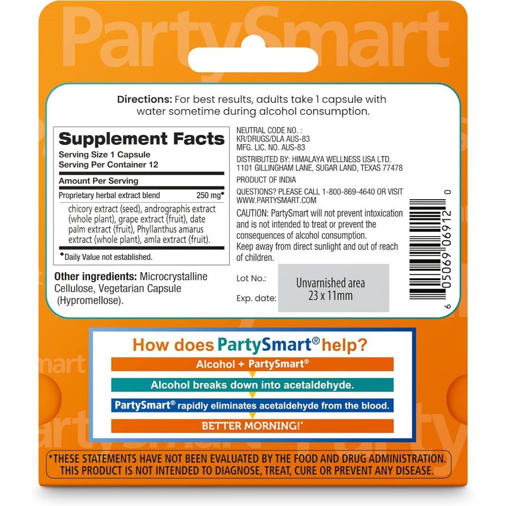 Himalaya PartySmart Capsule, 12 Capsules