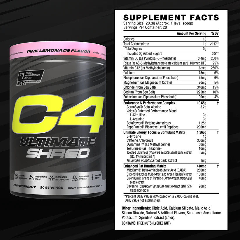 Cellucor C4 Ultimate Shred Pink Lemonade Pre-Workout 406g