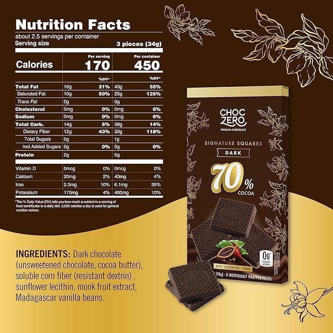 ChocZero Premium Keto Chocolate Bark & Squares 90g