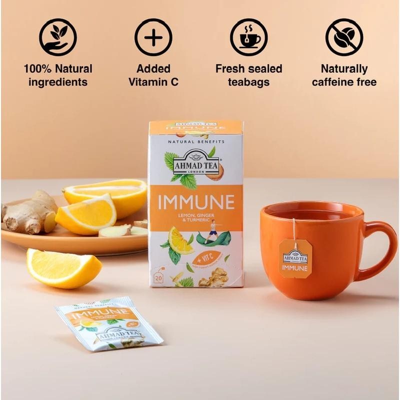 Ahmad Tea “Immune” Lemon, Ginger & Turmeric, 20 Tea Bags
