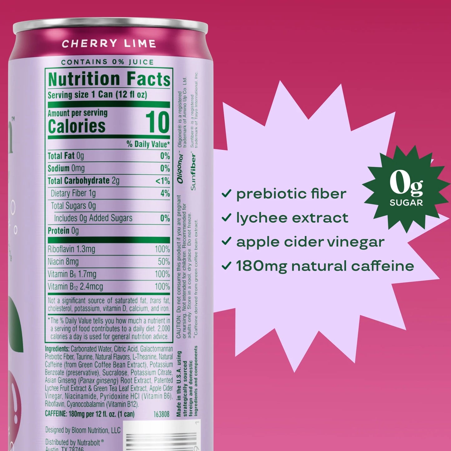 Bloom Cherry Lime Sparkling Energy Drink 255ml