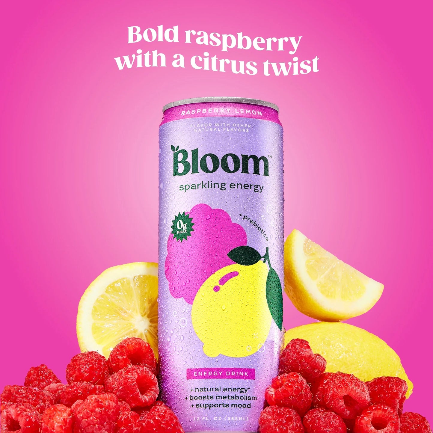 Bloom Raspberry Lemon Sparkling Energy Drink 255ml