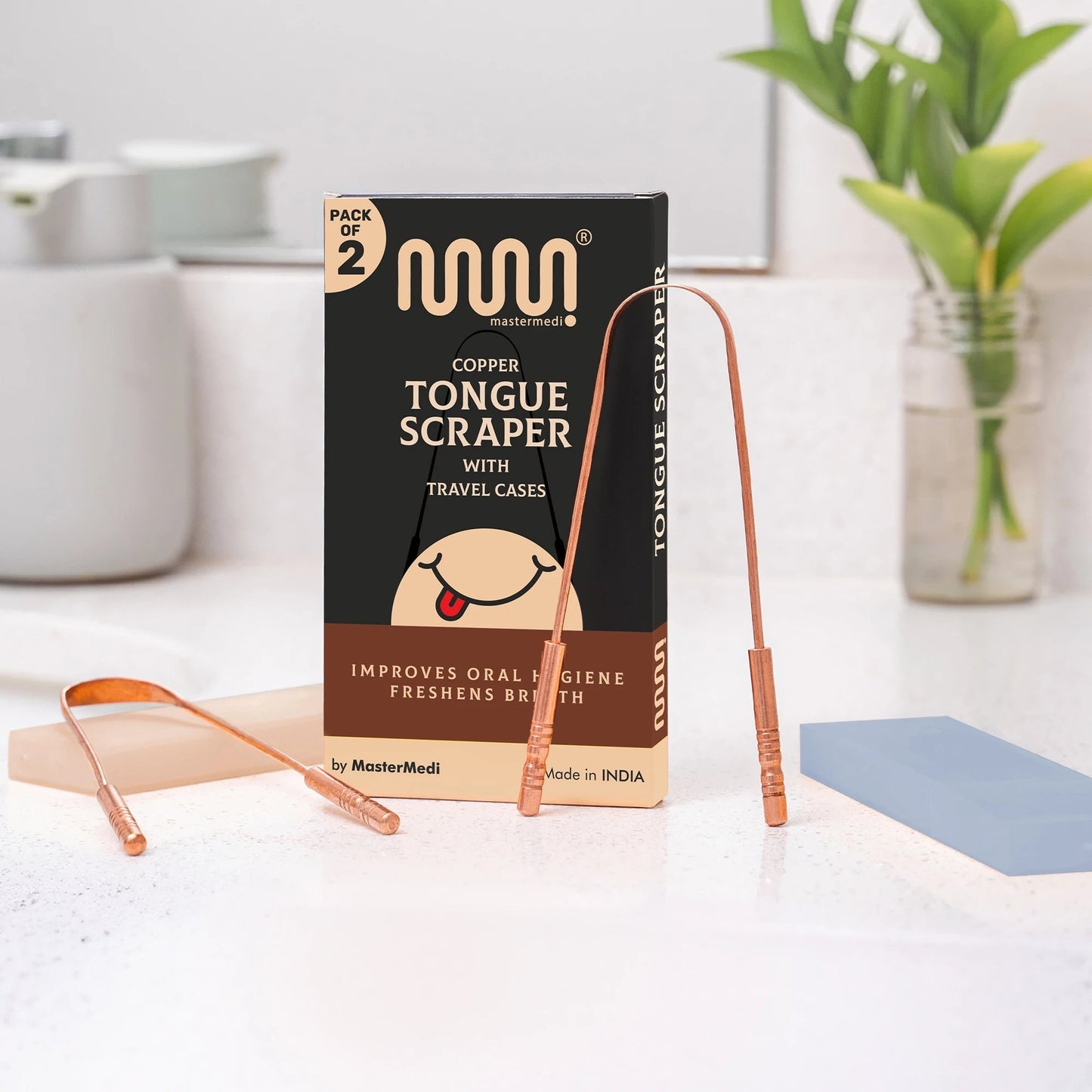 Mastermedi Copper Tongue Scraper w/ Travel Cases, Pack of 2