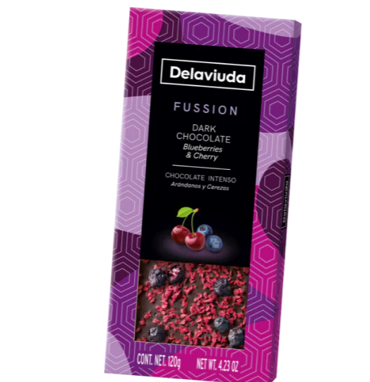 Delaviuda Fussion Dark Chocolate 120g- Blueberries & Cherry