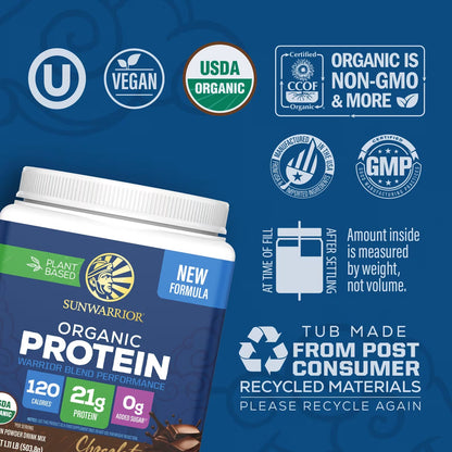 Sunwarrior Organic Protein Warrior Chocolate Blend Performance 503.8g