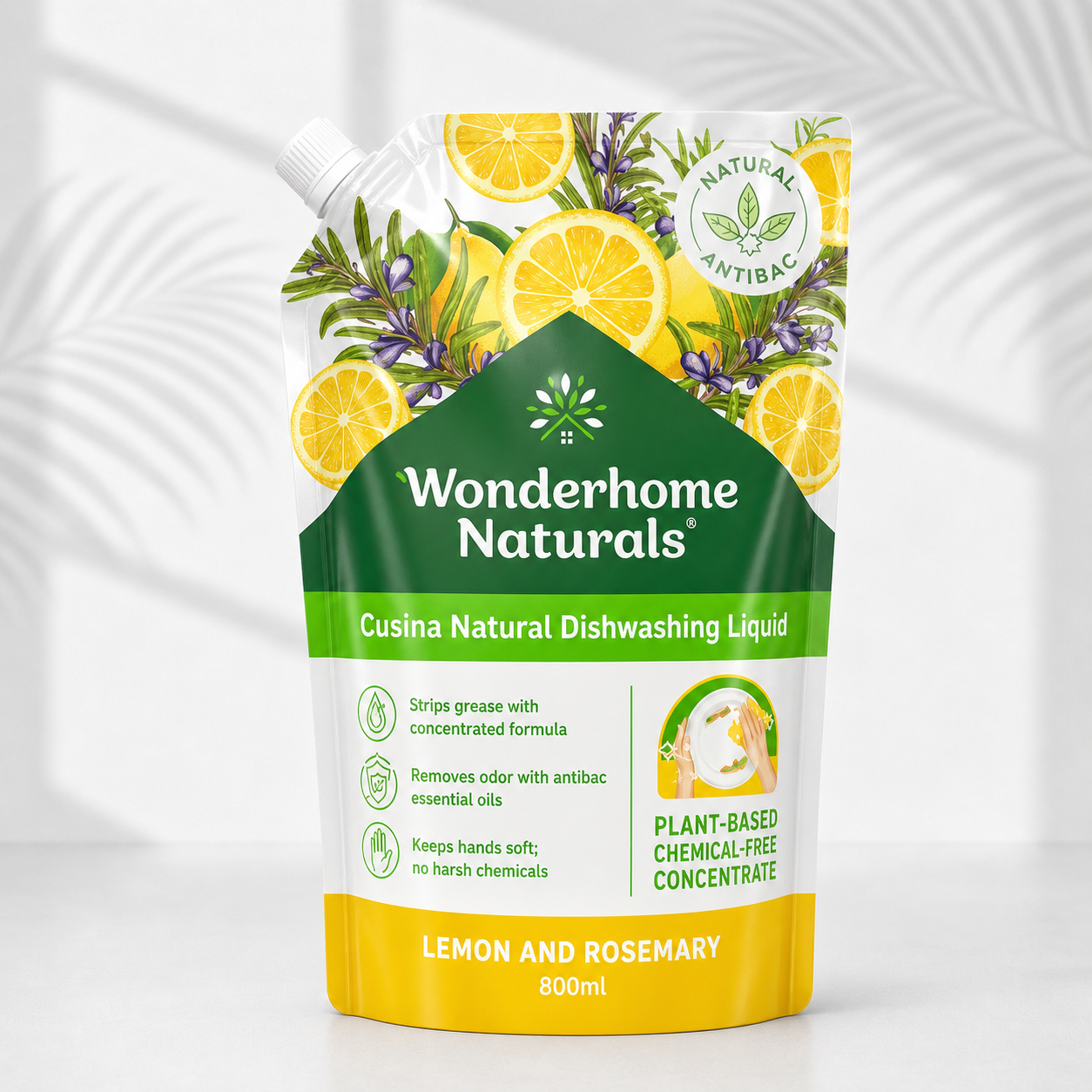 Wonderhome Naturals Cusina Natural Dishwashing Liquid, Lemon & Rosemary