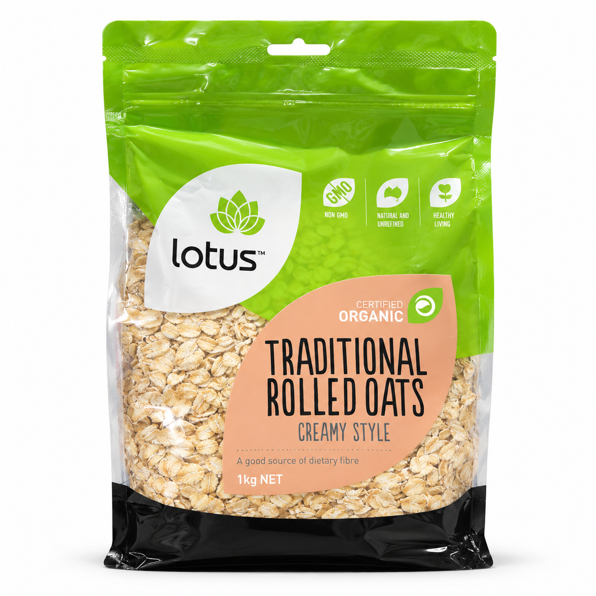 Lotus Organic Traditional Rolled Oats Creamy Style 1kg