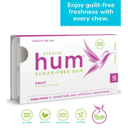 Stevita Hum Fruit Sugar-Free Gum, 12 Pieces