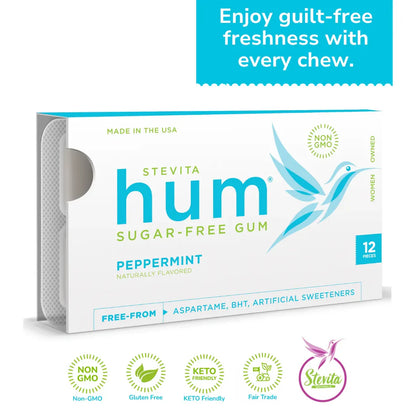 Stevita Hum Peppermint Sugar-Free Gum, 12 Pieces
