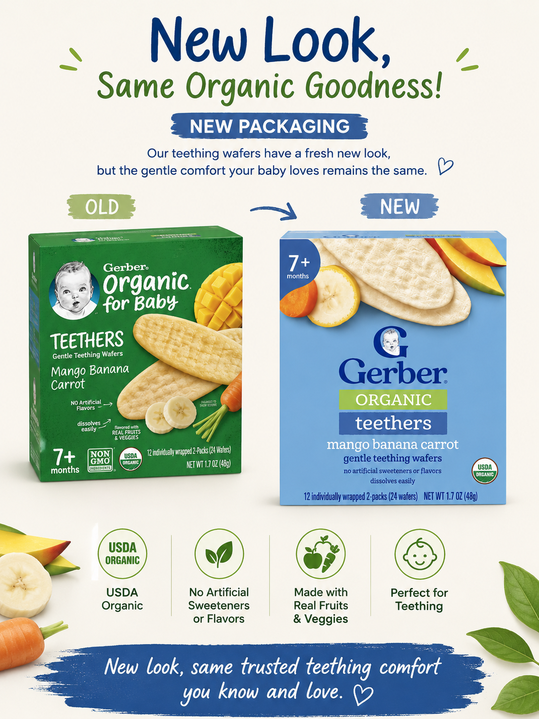 Gerber Organic Mango Banana Carrot Teethers 48g