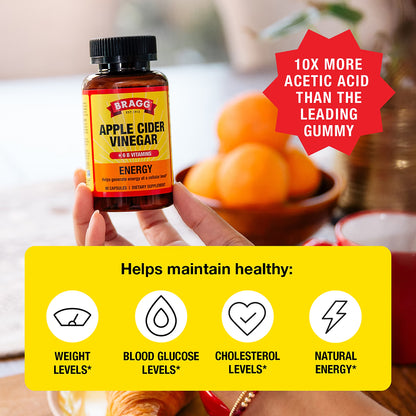 Bragg Energy Apple Cider Vinegar, 90 Capsules