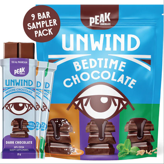 Peak Unwind Bedtime Chocolate, 9-Bar Sampler Pack