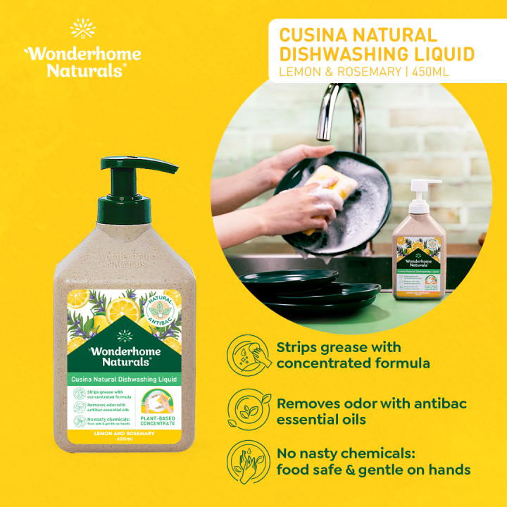 Wonderhome Naturals Cusina Natural Dishwashing Liquid, Lemon & Rosemary