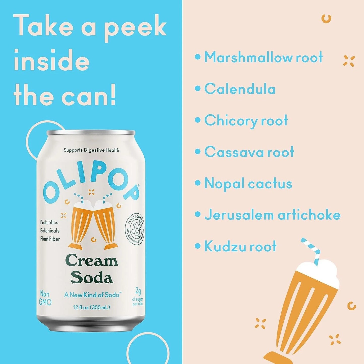 Olipop Cream Soda Prebiotic Soda 355ml