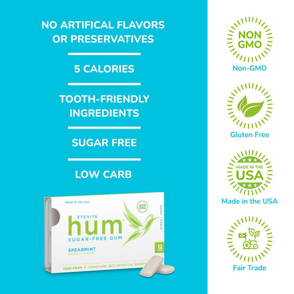 Stevita Hum Spearmint Sugar-Free Gum, 12 Pieces