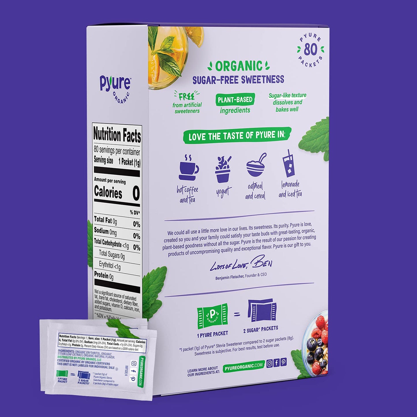Pyure Organic Stevia Granular Sweeteners, 80 Packets